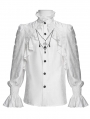 White Gothic Vintage Ruffled Lace Cross Party Shirt for Men