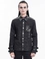 Black Gothic Punk Fitted Long Sleeve Shirt for Men