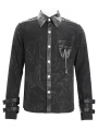 Black Gothic Punk Fitted Long Sleeve Shirt for Men