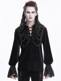 Black Gothic Retro Embroidered Lace-Up Chain Loose Shirt for Men