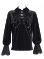 Black Gothic Retro Embroidered Lace-Up Chain Loose Shirt for Men