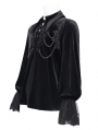 Black Gothic Retro Embroidered Lace-Up Chain Loose Shirt for Men