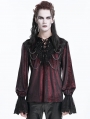 Wine Red Gothic Retro Embroidered Lace-Up Chain Loose Shirt for Men