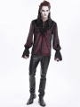 Wine Red Gothic Retro Embroidered Lace-Up Chain Loose Shirt for Men