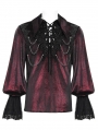 Wine Red Gothic Retro Embroidered Lace-Up Chain Loose Shirt for Men