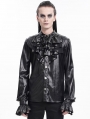 Black Gothic Punk Eyelet Embellished Ruffled Shirt for Men