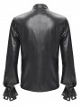 Black Gothic Punk Eyelet Embellished Ruffled Shirt for Men