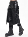 Black Gothic Punk Rock Eyelet Strap Synthetic Leather Skirt for Men