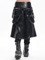 Black Gothic Punk Rock Eyelet Strap Synthetic Leather Skirt for Men