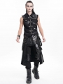 Black Gothic Punk Rock Eyelet Strap Synthetic Leather Skirt for Men