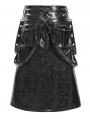 Black Gothic Punk Rock Eyelet Strap Synthetic Leather Skirt for Men