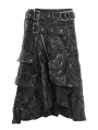 Black Gothic Buckle Blet Zipper Asymmetric Skirt for Men