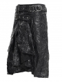 Black Gothic Buckle Blet Zipper Asymmetric Skirt for Men