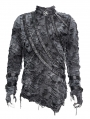 Black Gothic Tie-Dye Distressed Irregular Long Sleeve T-Shirt for Men