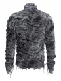 Black Gothic Tie-Dye Distressed Irregular Long Sleeve T-Shirt for Men