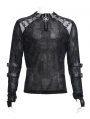 Black Gothic Punk Mesh Splicing Long Sleeve Thumbhole T-Shirt for Men