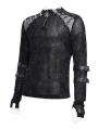 Black Gothic Punk Mesh Splicing Long Sleeve Thumbhole T-Shirt for Men