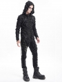 Black Gothic Punk Ripped Lace-Up Long Sleeve Hooded T-Shirt for Men