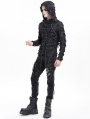 Black Gothic Punk Ripped Lace-Up Long Sleeve Hooded T-Shirt for Men