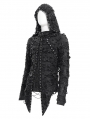 Black Gothic Punk Ripped Lace-Up Long Sleeve Hooded T-Shirt for Men