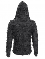 Black Gothic Punk Ripped Lace-Up Long Sleeve Hooded T-Shirt for Men