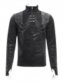 Black Gothic Punk Chain O-Ring Stand Collar T-Shirt for Men