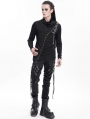 Black Gothic Punk Chain Asymmetric Fitted Long Sleeve T-Shirt for Men