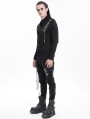 Black Gothic Punk Chain Asymmetric Fitted Long Sleeve T-Shirt for Men