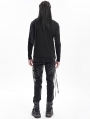 Black Gothic Punk Chain Asymmetric Fitted Long Sleeve T-Shirt for Men