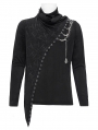 Black Gothic Punk Chain Asymmetric Fitted Long Sleeve T-Shirt for Men