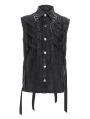 Black Gothic Punk Cross Strap Sleeveless Shirt for Men