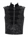 Black Victorian Gothic Embroidery Stand Collar Zip-Up Waistcoat for Men