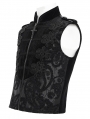 Black Victorian Gothic Embroidery Stand Collar Zip-Up Waistcoat for Men