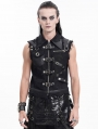 Black Gothic Punk Asymmetric Zip-Up Ripped Sleeveless Shirt for Men