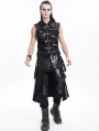 Black Gothic Punk Asymmetric Zip-Up Ripped Sleeveless Shirt for Men