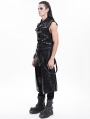 Black Gothic Punk Asymmetric Zip-Up Ripped Sleeveless Shirt for Men