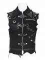 Black Gothic Punk Asymmetric Zip-Up Ripped Sleeveless Shirt for Men