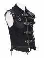 Black Gothic Punk Asymmetric Zip-Up Ripped Sleeveless Shirt for Men