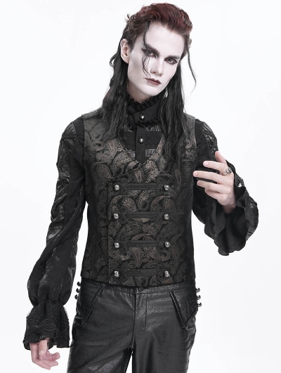 Black and Golden Gothic Vintage Pattern Double Breasted Party Waistcoat for Men