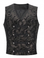 Black and Golden Gothic Vintage Pattern Double Breasted Party Waistcoat for Men