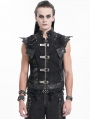 Black Gothic Punk Spiked Armor Fitted Zip-Up Sleeveless Shirt for Men