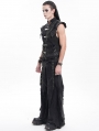 Black Gothic Punk Spiked Armor Fitted Zip-Up Sleeveless Shirt for Men