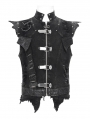 Black Gothic Punk Spiked Armor Fitted Zip-Up Sleeveless Shirt for Men