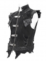 Black Gothic Punk Spiked Armor Fitted Zip-Up Sleeveless Shirt for Men