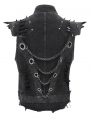 Black Gothic Punk Spiked Armor Fitted Zip-Up Sleeveless Shirt for Men