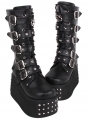 Black Gothic Punk Metallic Rivet Platform Mid-Calf Boots