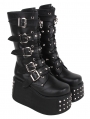 Black Gothic Punk Metallic Rivet Platform Mid-Calf Boots