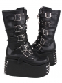 Black Gothic Punk Metallic Rivet Platform Mid-Calf Boots