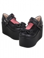 Black Double Buckle Ruffled Strap Lolita High Platform Shoes