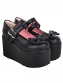 Black Double Buckle Ruffled Strap Lolita High Platform Shoes